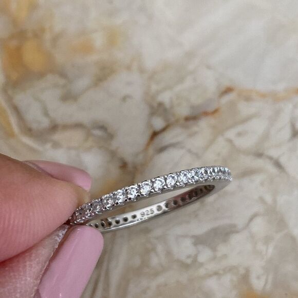 NEW 925 Sterling Silver & Cubic Zirconia Full Eternity Band Size 9 - Picture 7 of 15